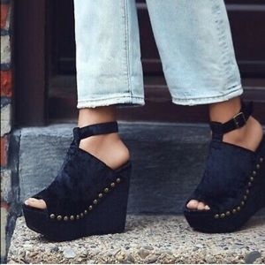 Jeffrey Campbell Black Velvet Ankle Strap Platform